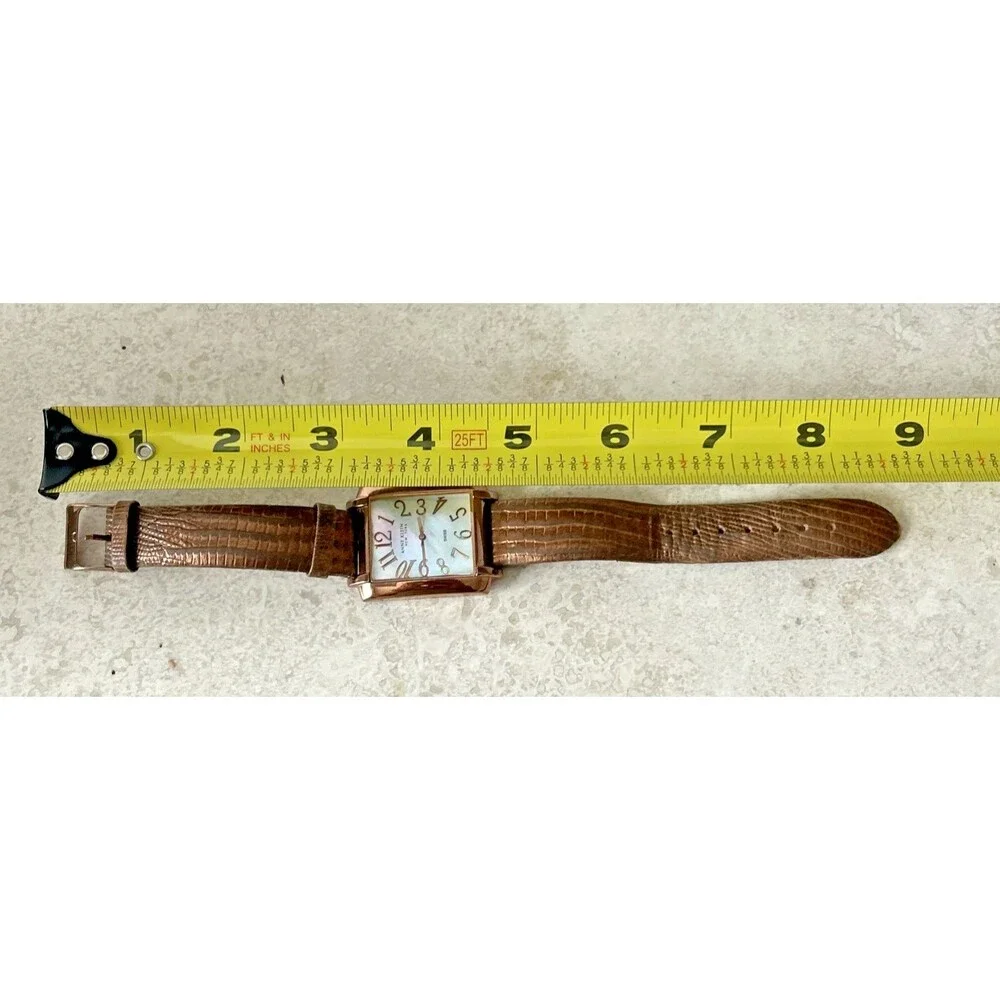 Vintage Anne Klein Square Watch Swiss Movement MOP Dial Copper Leather Band Runs
